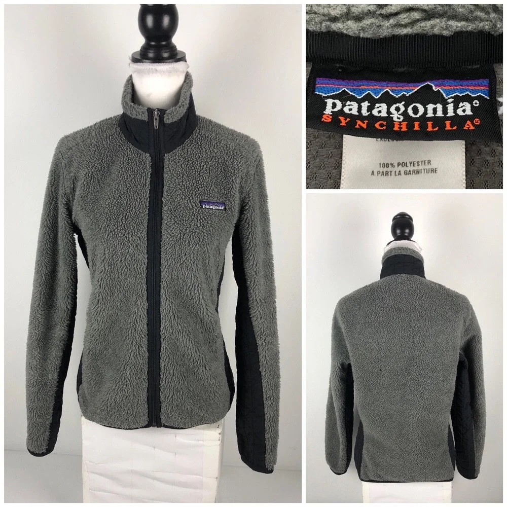 Patagonia Synchilla Womens Medium Fleece Jacket Retro Gray Black Full Zip 23070